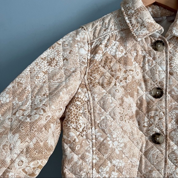 Chico's Lace-Print Quilted Neutral Lightweight Classic Jacket - Picture 5 of 16